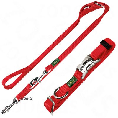 HUNTER Set: Halsband Vario Basic + Hundeleine, rot