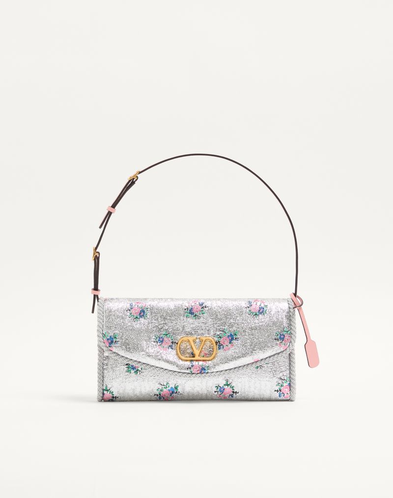 Valentino Garavani Devain lille skuldertaske i blomsterprintet lurex jacquardstof