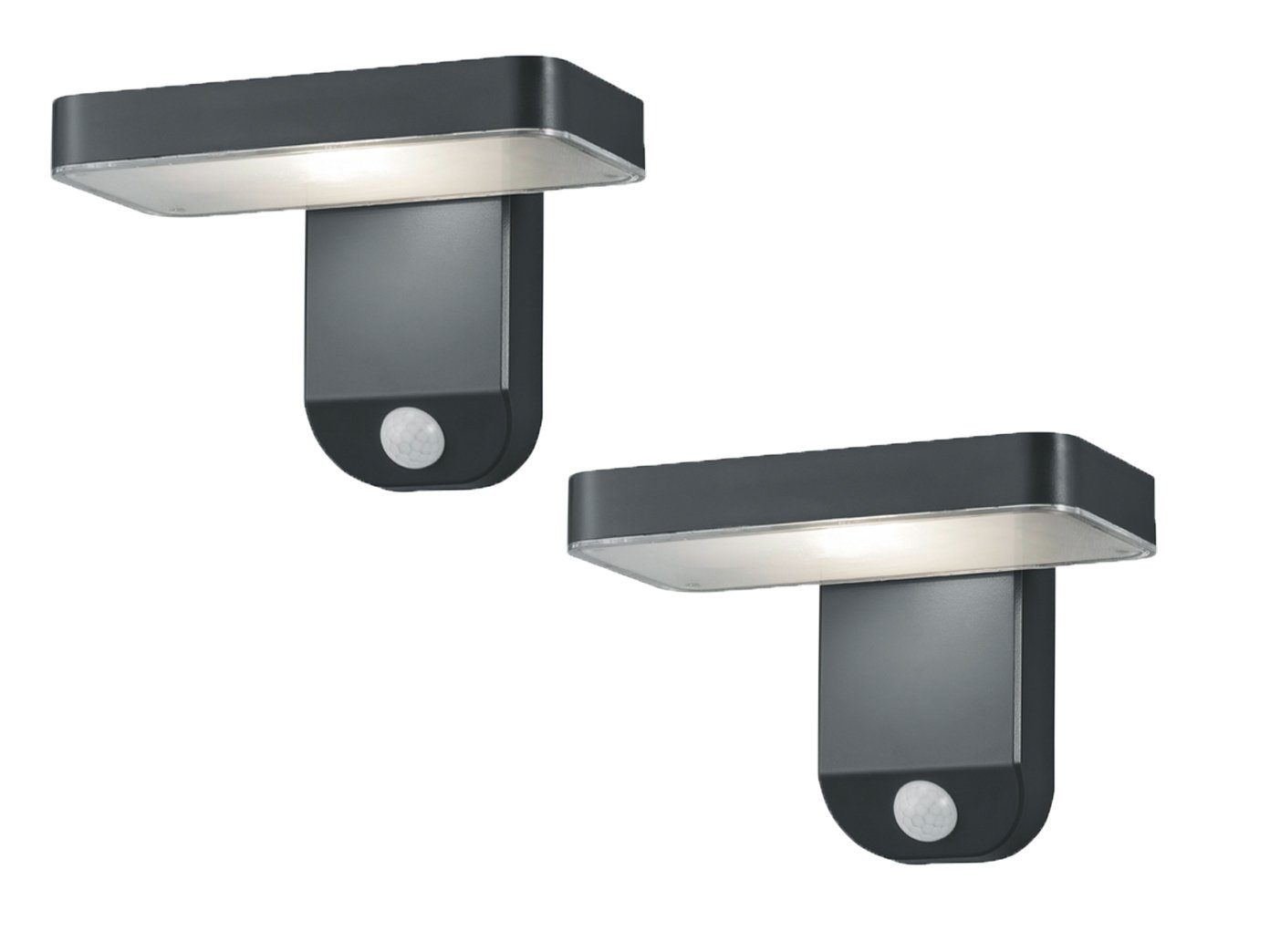 meineWunschleuchte LED Solarleuchte, Bewegungsmelder, LED fest integriert, Warmweiß, 2er-Set Solarlicht Außenbeleuchtung Hauswand mit Bewegungsmelder, IP44
