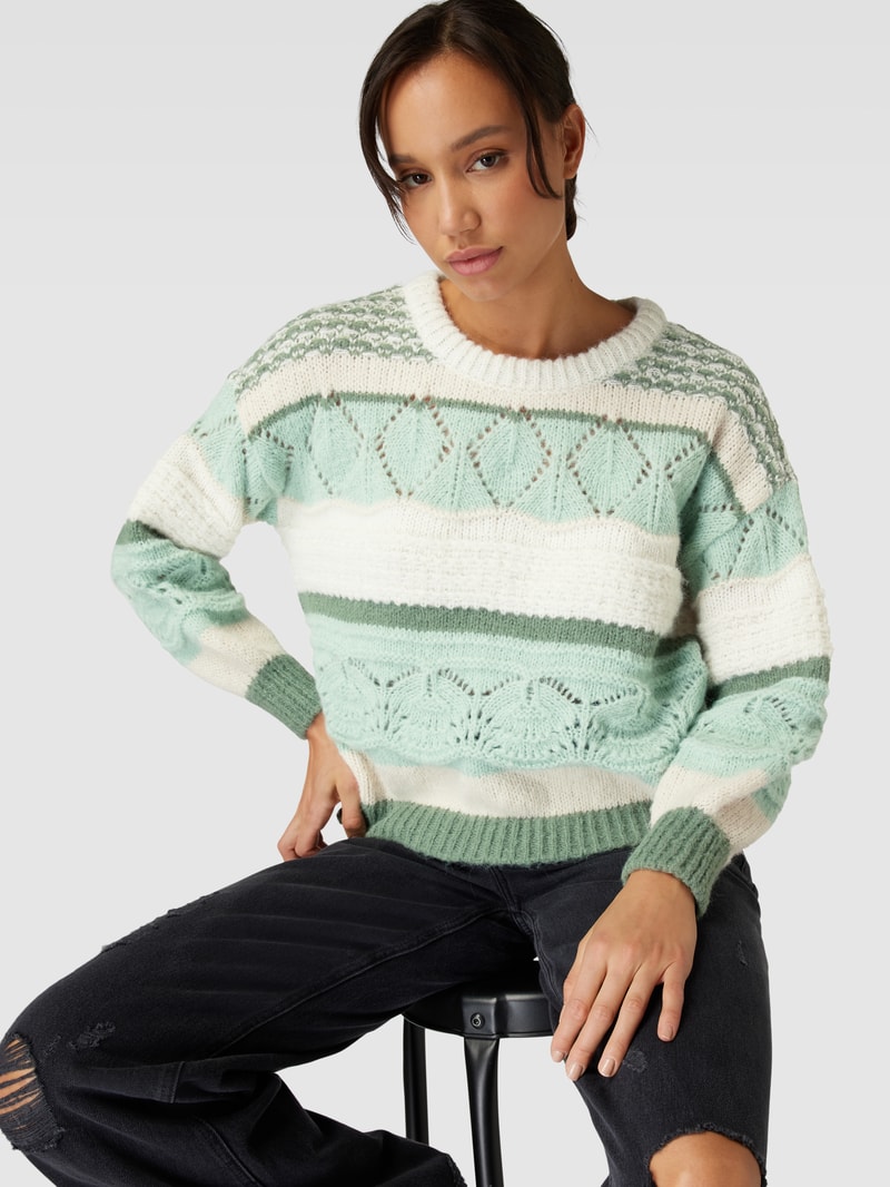 Strickpullover mit Streifenmuster Modell 'ADINA' in lindgrün