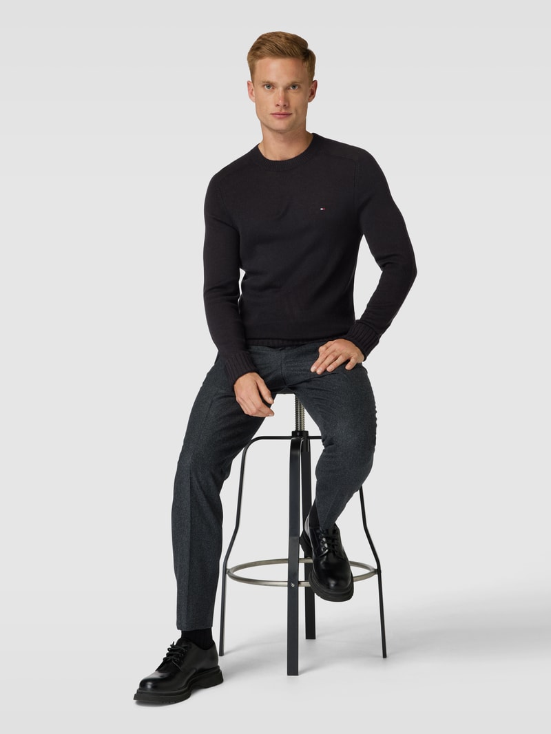 Strickpullover mit Label-Stitching Modell 'MERINO' in schwarz