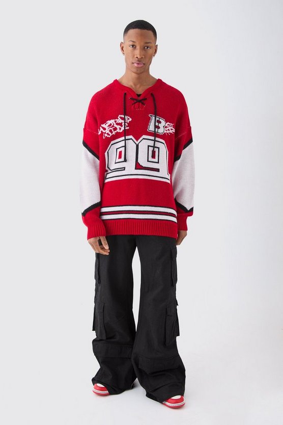 Geschnürter Oversize Hockey-Pullover