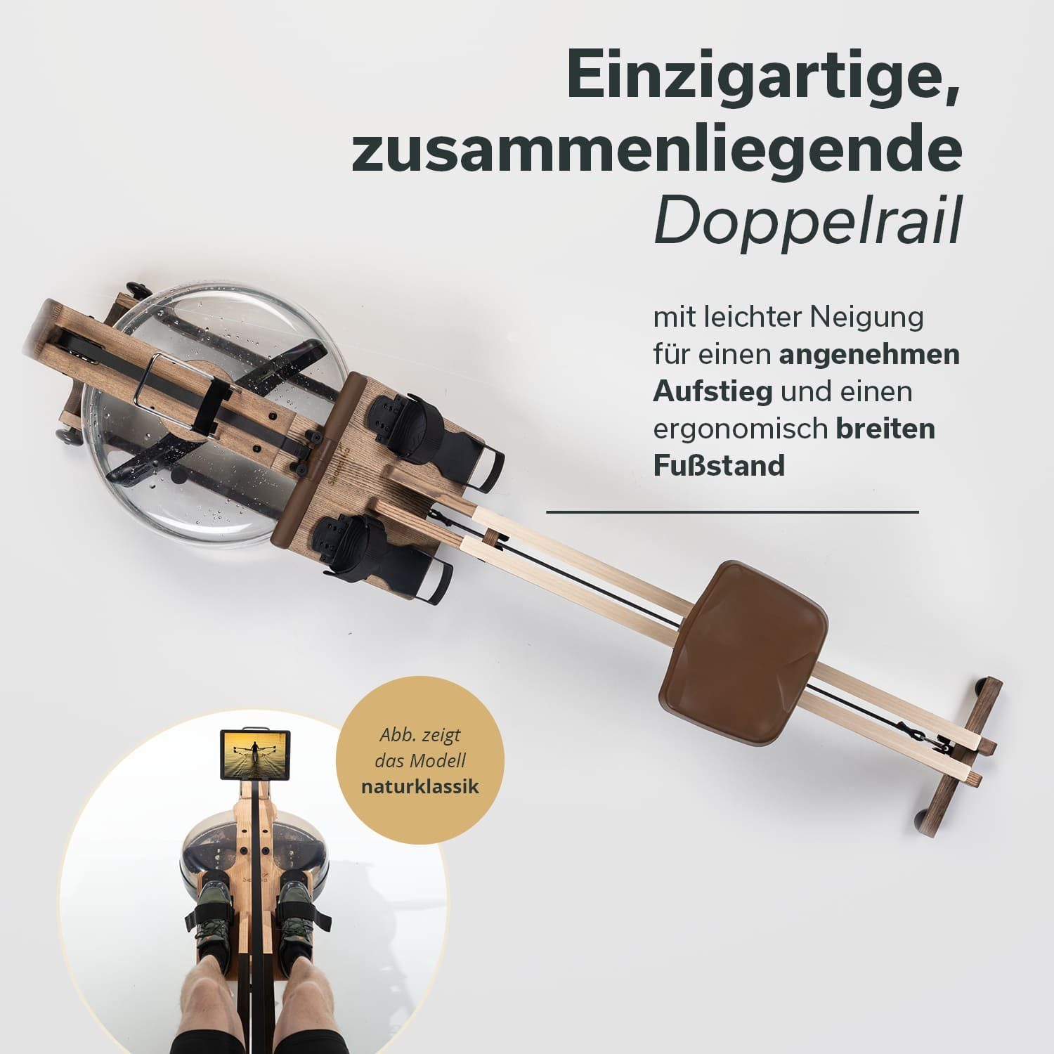 Skandika Rudergerät SKANDIKA Styrke (karamellbraun/braun), Rudergerät Wasser aus Holz, Wasserrudergerät für Zuhause, Esche