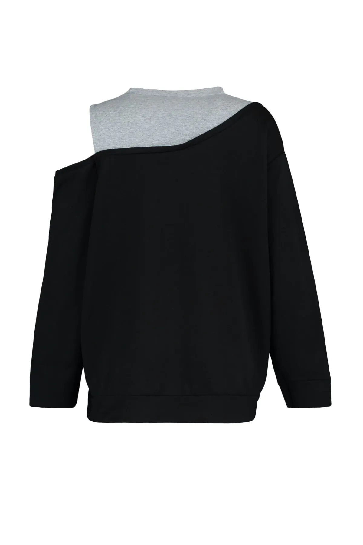 Trendyol Curve  Schwarzes, dünnes Strick-Sweatshirt mit Rundhalsausschnitt und Schulterdetails TBBAW23AO00020