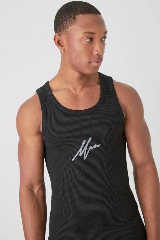 Besticktes Man Tanktop in Waffeloptik