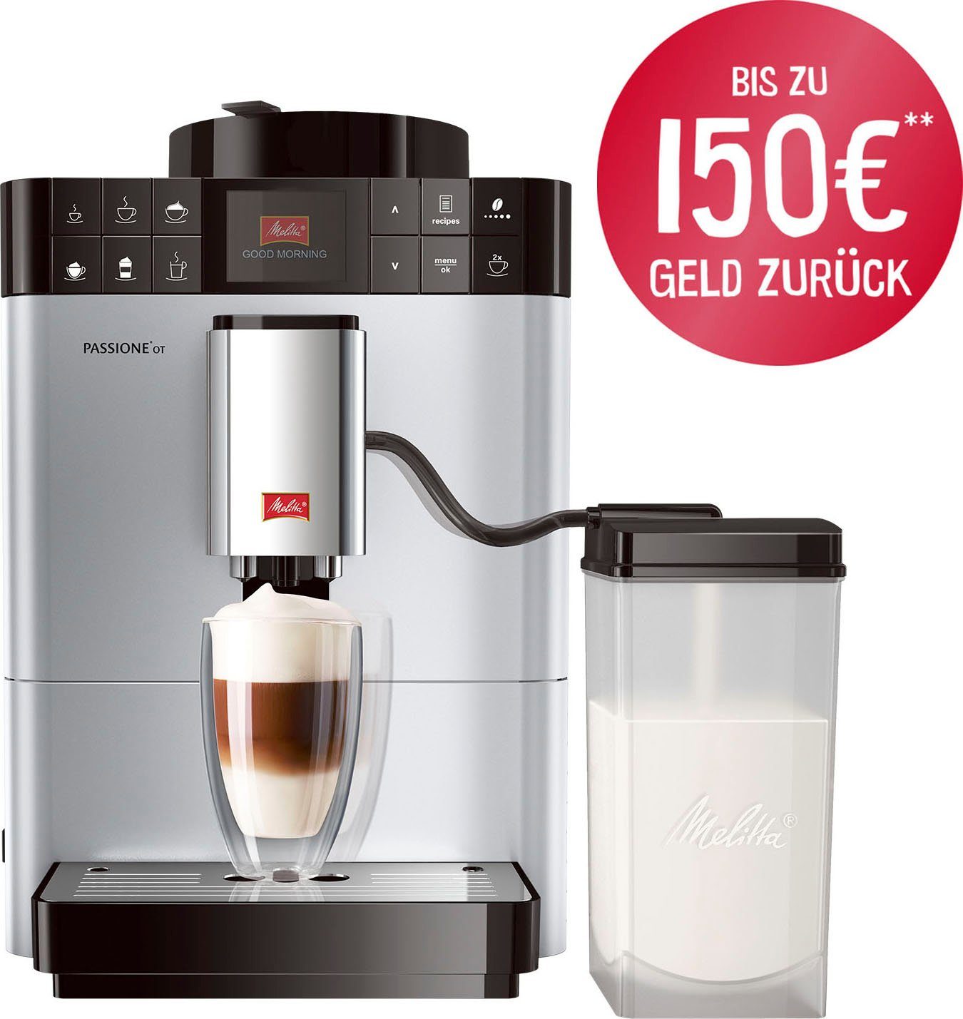 Melitta Kaffeevollautomat Passione® One Touch F53/1-101, silber, One Touch Funktion, tassengenau frisch gemahlene Bohnen