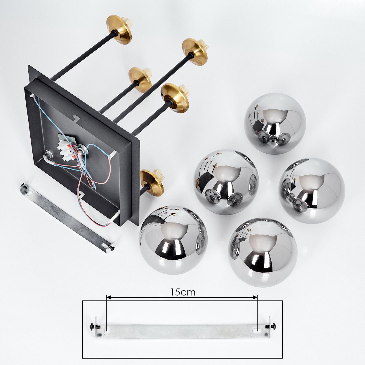 hofstein Deckenleuchte Isorella Deckenlampe aus Metall/Rauchglas in Schwarz/Messing/Chrom, ohne Leuchtmittel, Leuchte mit Kugelschirmen aus Glas, 5xG9