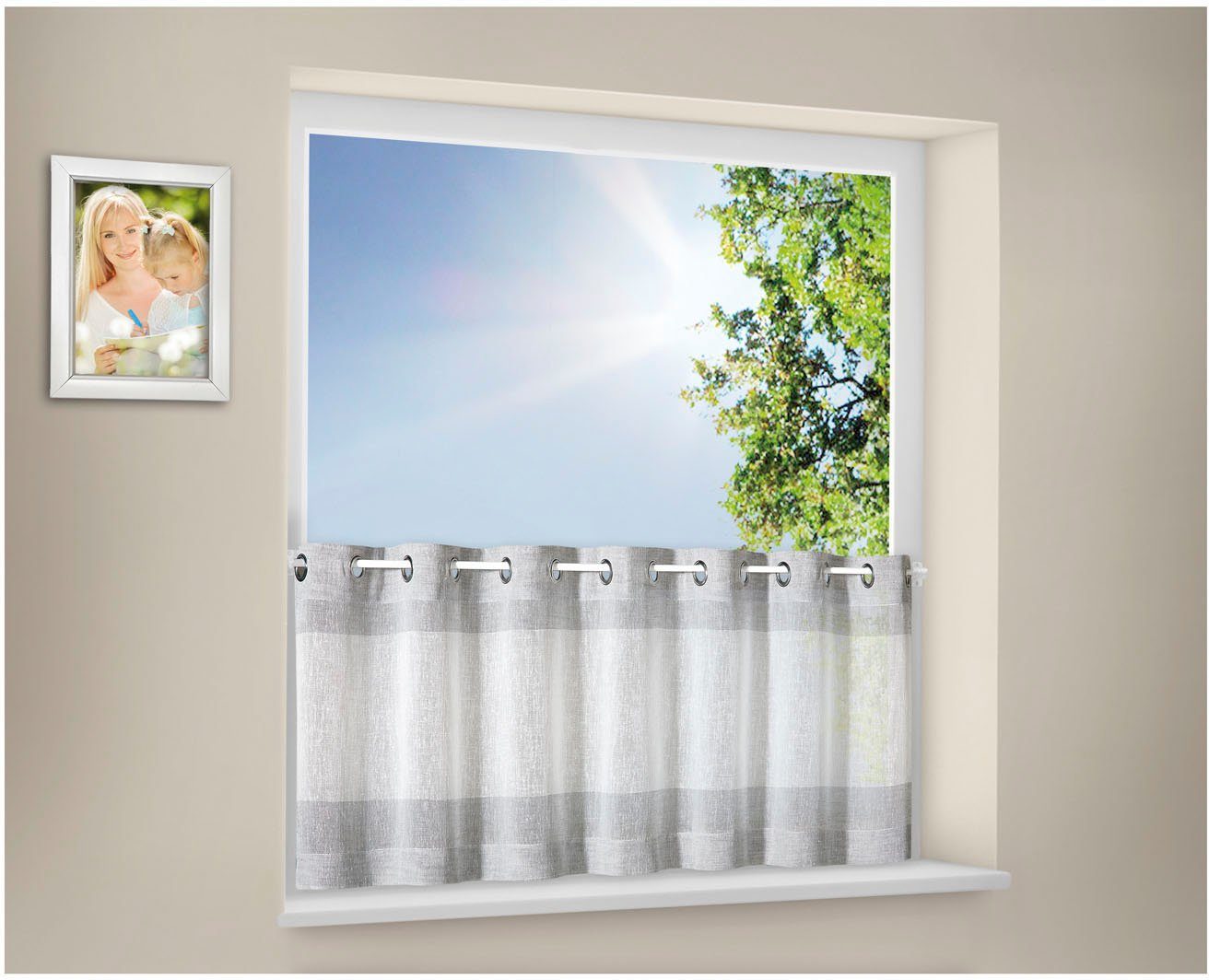 Scheibengardine Sander, Gerster, Ösen (1 St), halbtransparent, HxB: 50x140, mit modernem Streifen Design