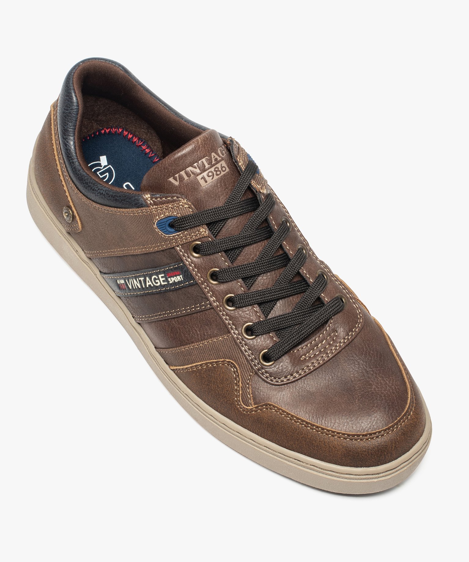 Baskets homme à lacets avec empiècements multimatières camel | GEMO