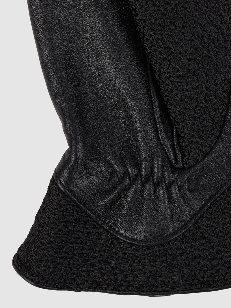Touchscreen-Handschuhe mit Lederbesatz in schwarz
