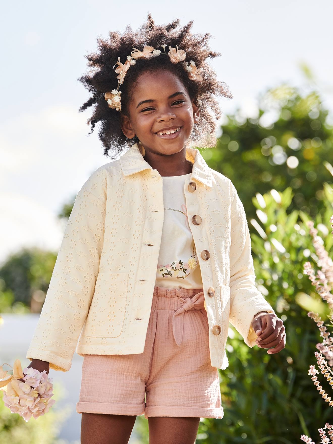 Veste en broderie anglaise fille écru