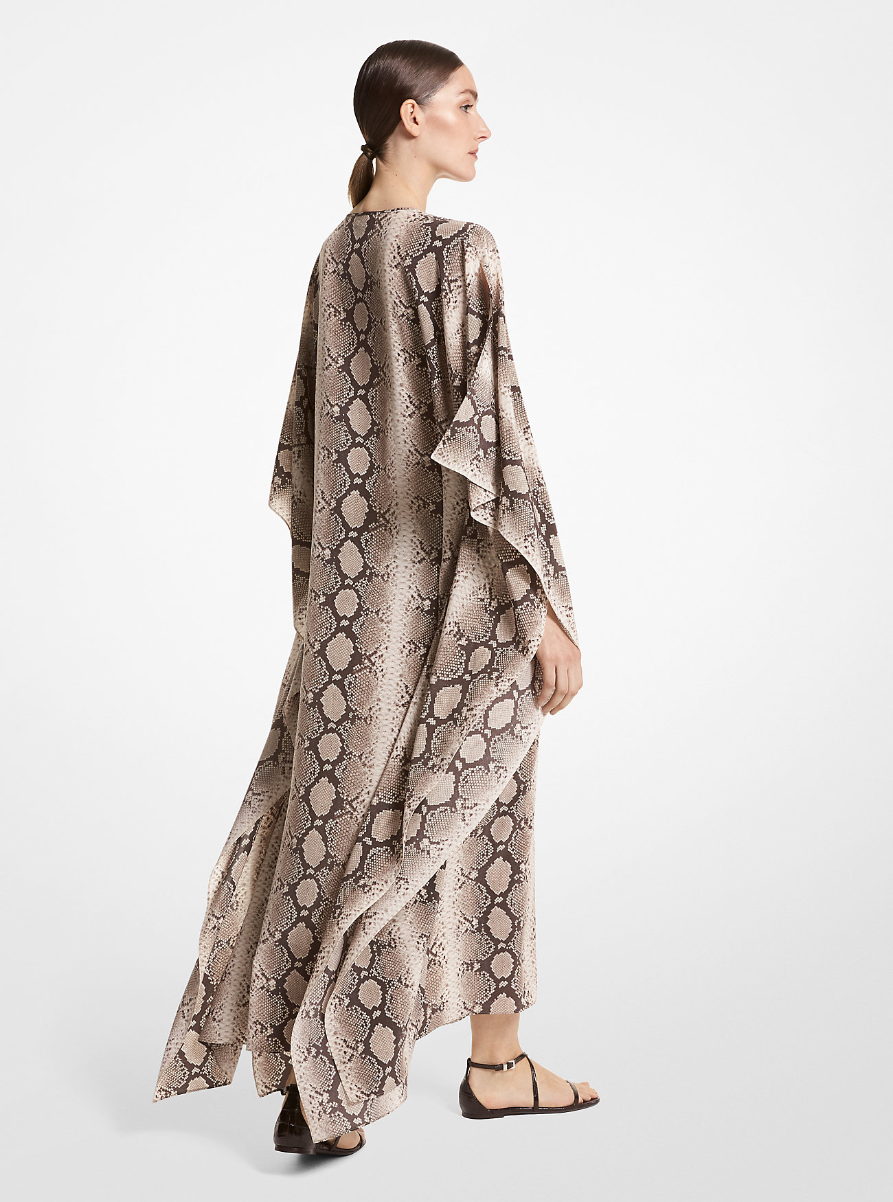 Sukienka kaftanowa z organicznego jedwabiu Python - TAUPE MULTI