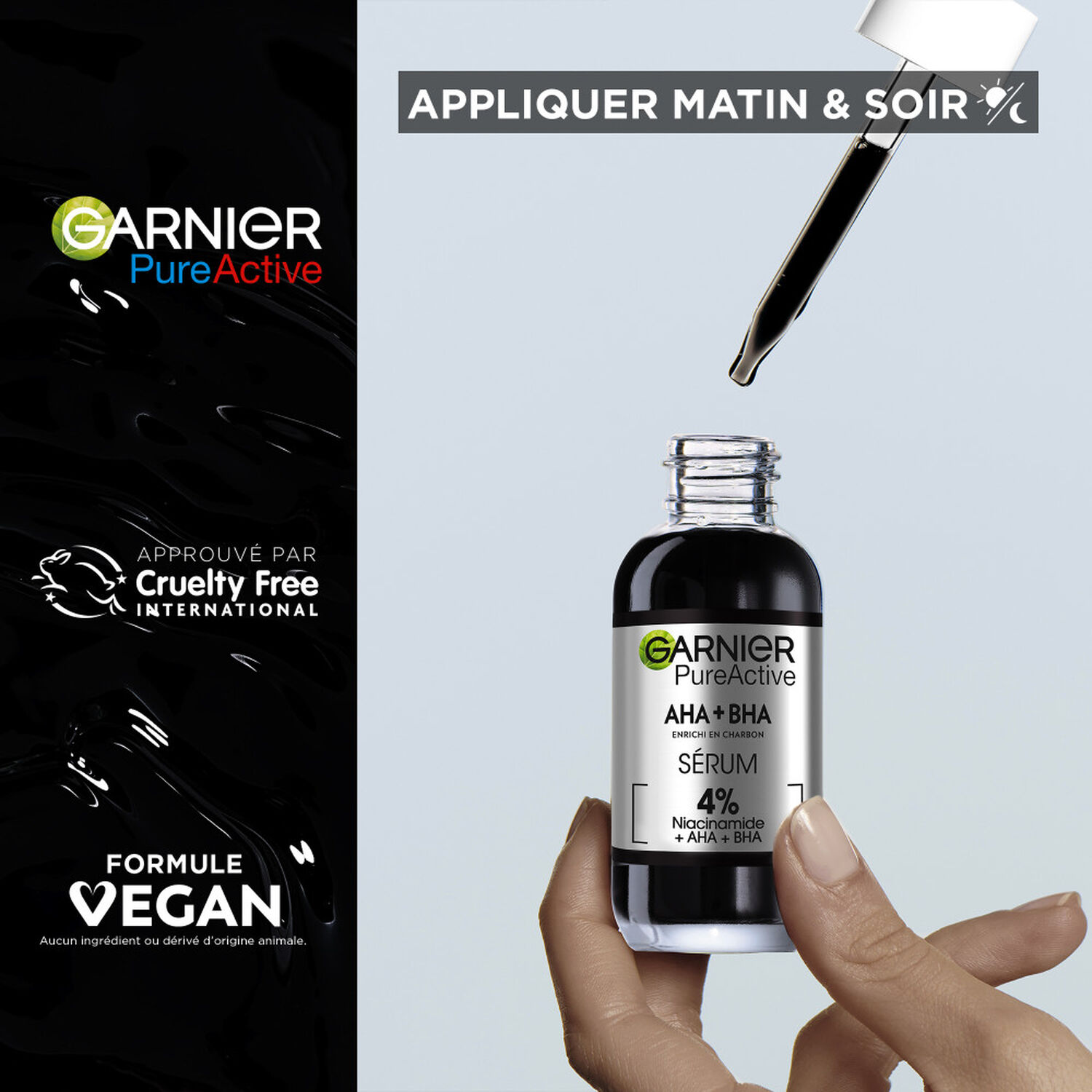Garnier Pure Active Sérum Anti-imperfections Niacinamide, AHA, BHA, Enrichi en Charbon