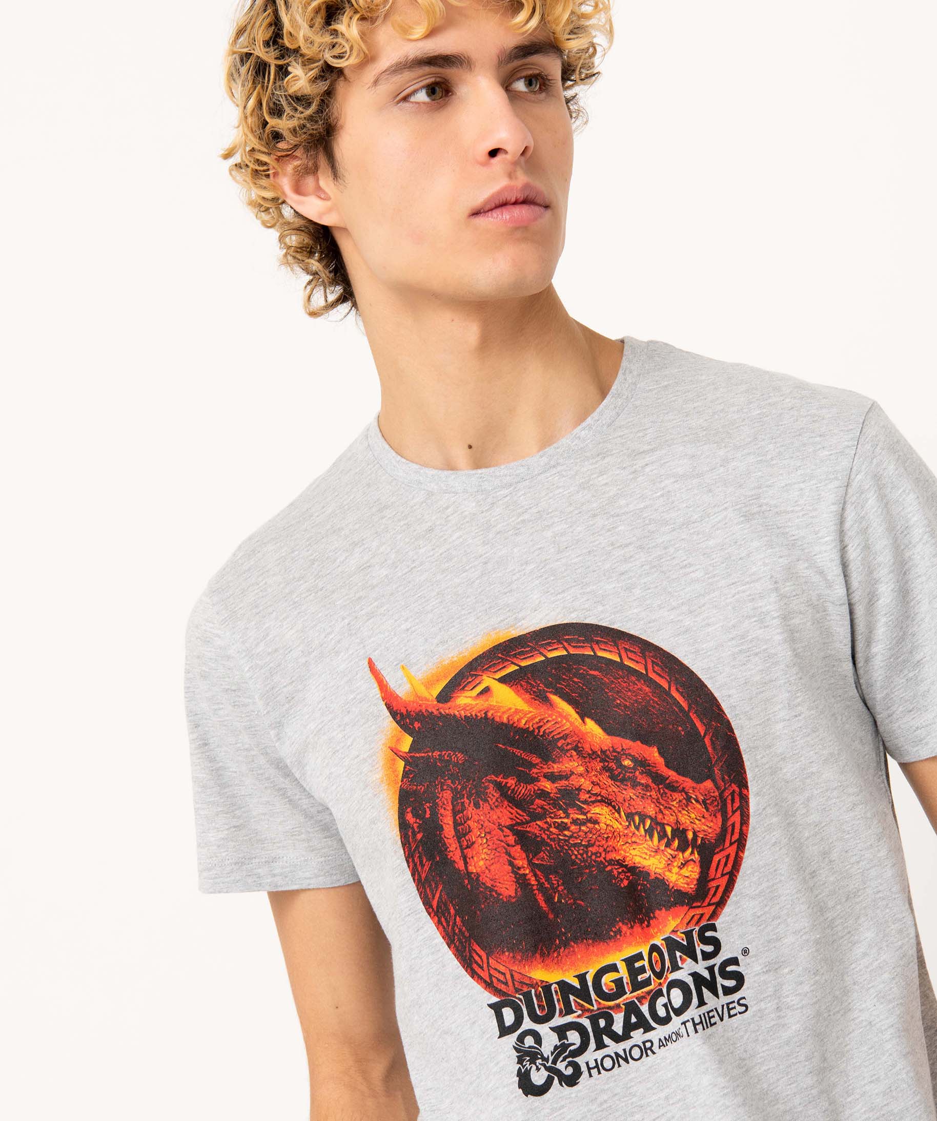 Tee-shirt homme à manches courtes chiné et imprimé - Donj... gris | GEMO
