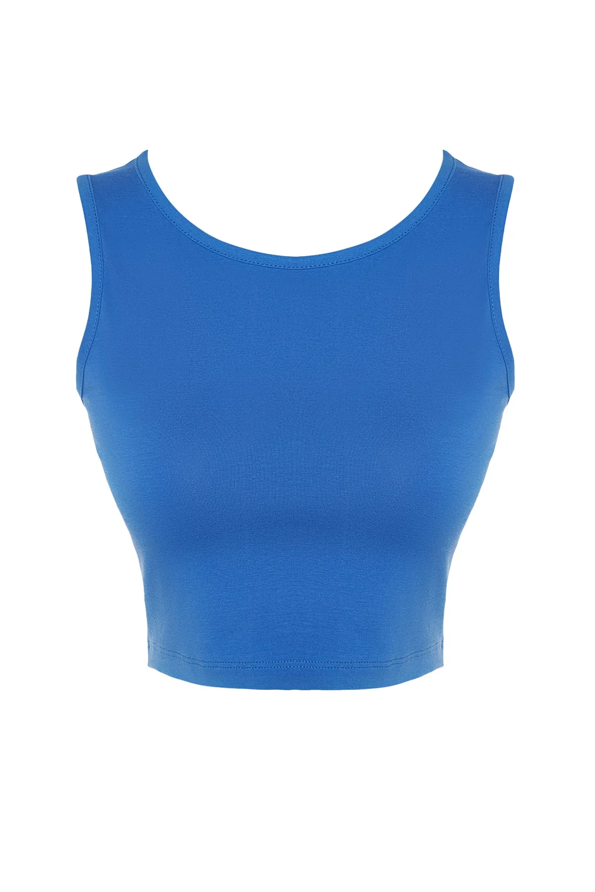 Trendyol Collection  Blaues Crop 2-lagiges gestricktes Sport-T-Shirt THMSS23TS00001