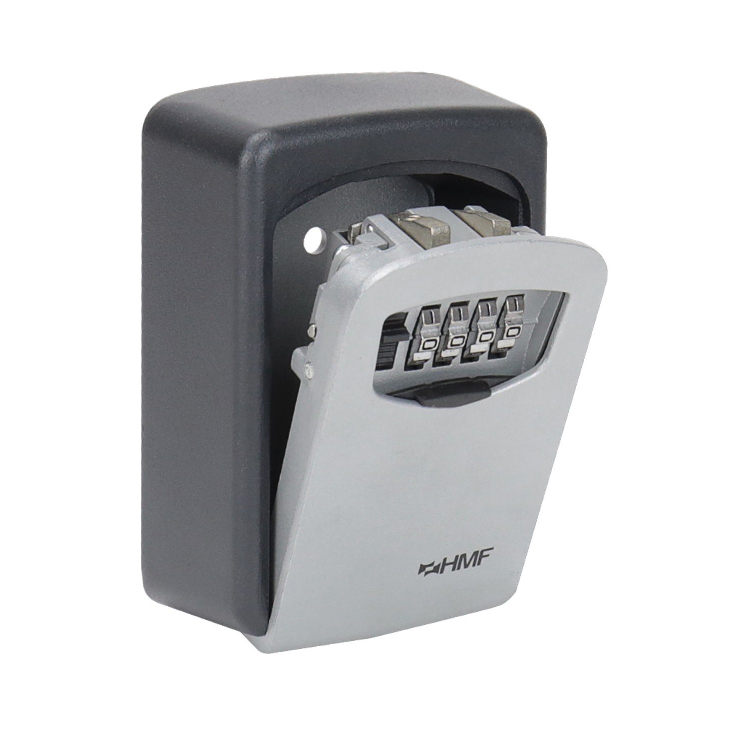 HMF Schlüsseltresor 326 Schlüsselbox für außen, 4-stelliger Zahlencode, 12,2 x 8,7 x 4 cm, Grau