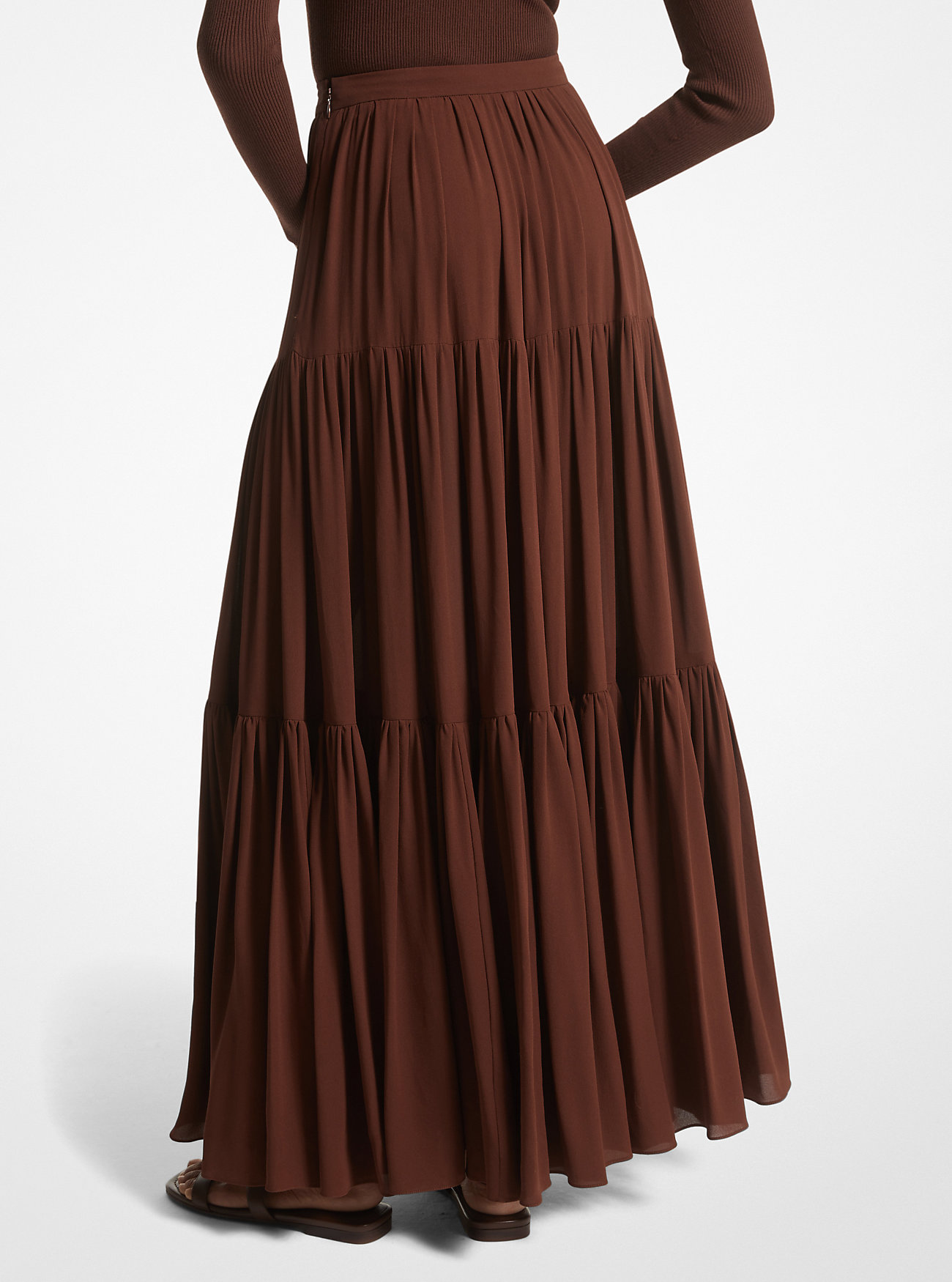 Silk Georgette Button-Front Skirt - NUTMEG