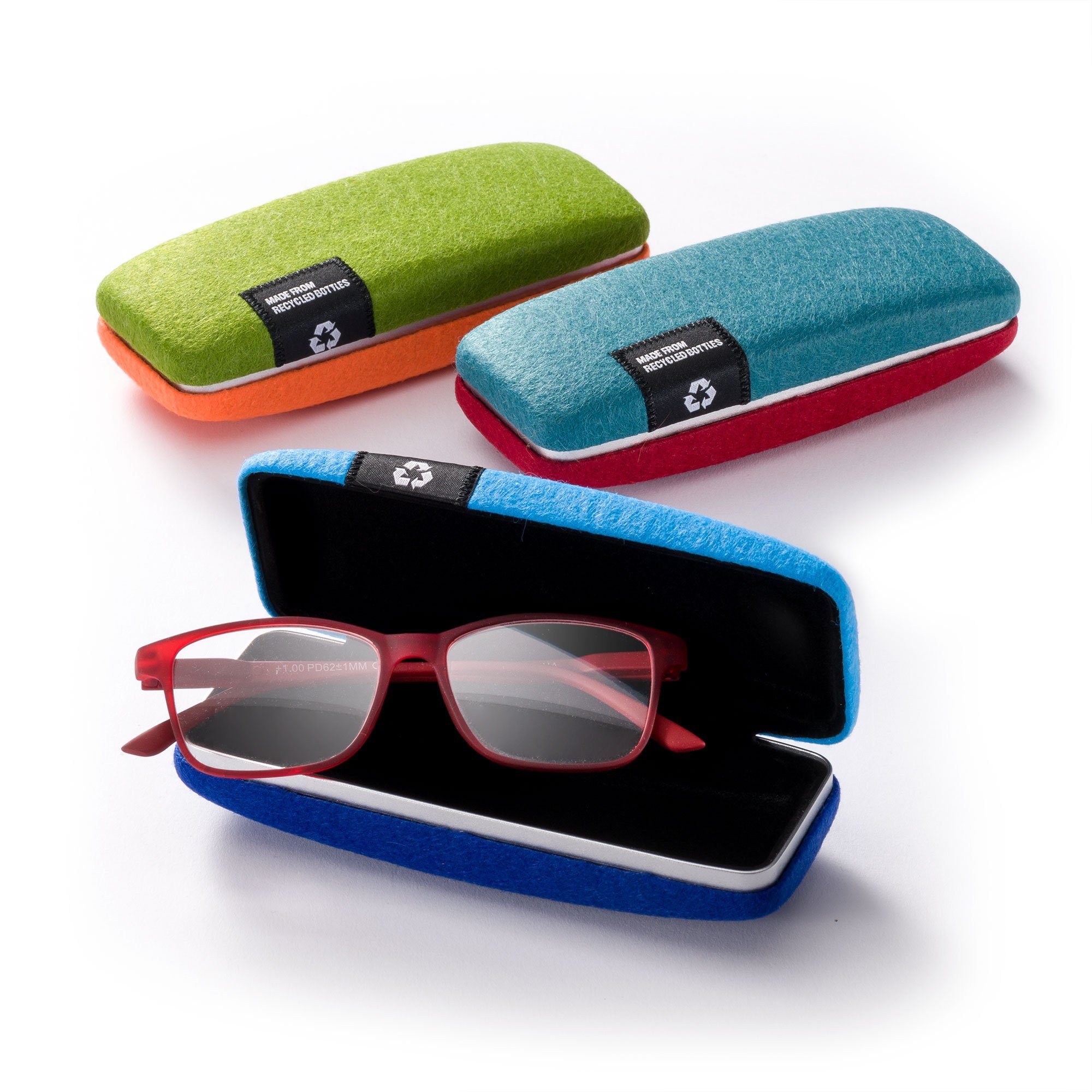 FEFI Brillenetui Hardcase mit Filzbezug aus recycelten PET-Flaschen, Set aus 1 Etui + hochwertigem Mikrofasertuch