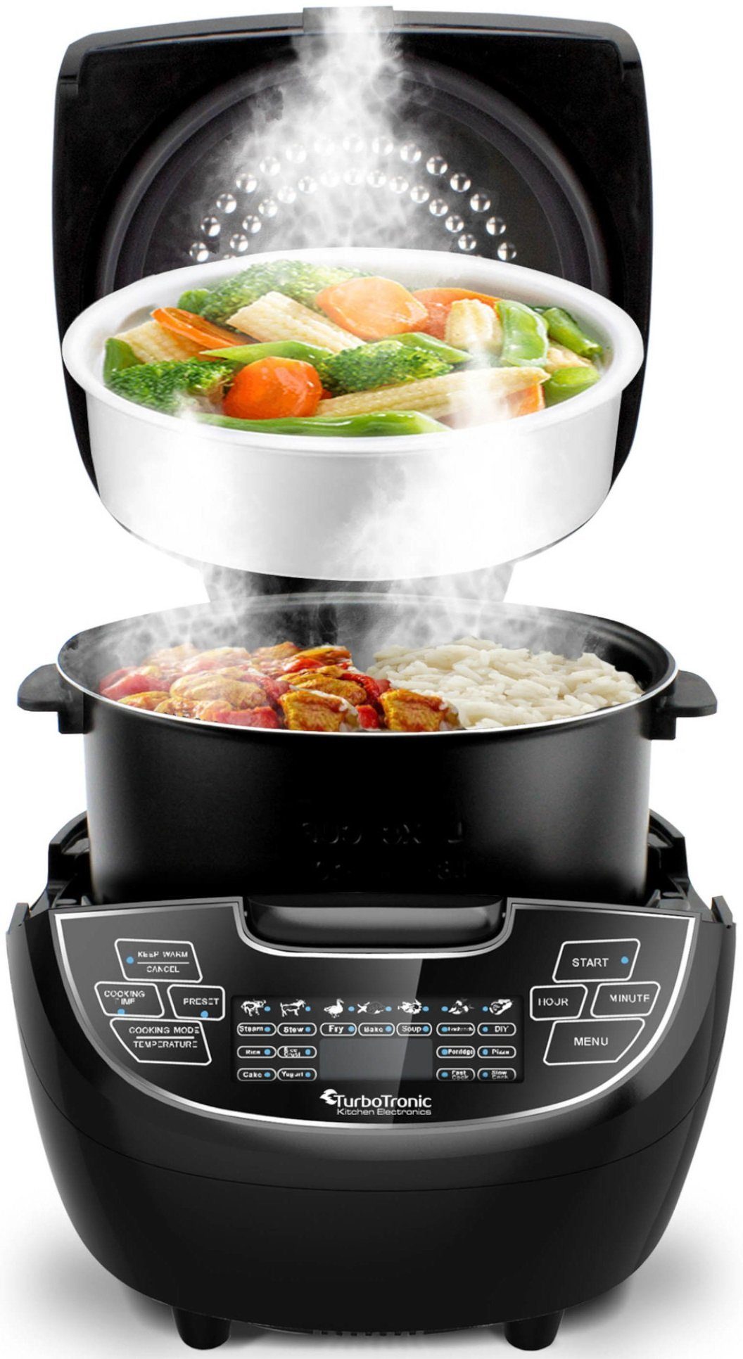 TurboTronic by Z-Line Multikocher 5 Liter Dampfgarer, japanischer Reiskocher Slowcooker mit Timer, 860 W, Schwarz Digital für Milchreis Multivarka Schongarer