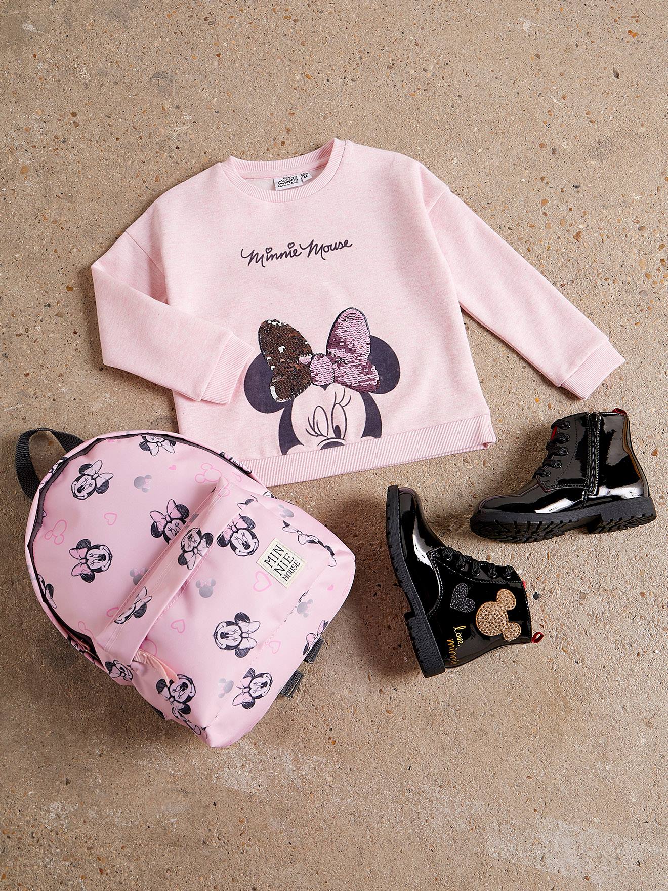 Sweat DS Minnie® fille détail en sequins réversible rose chiné