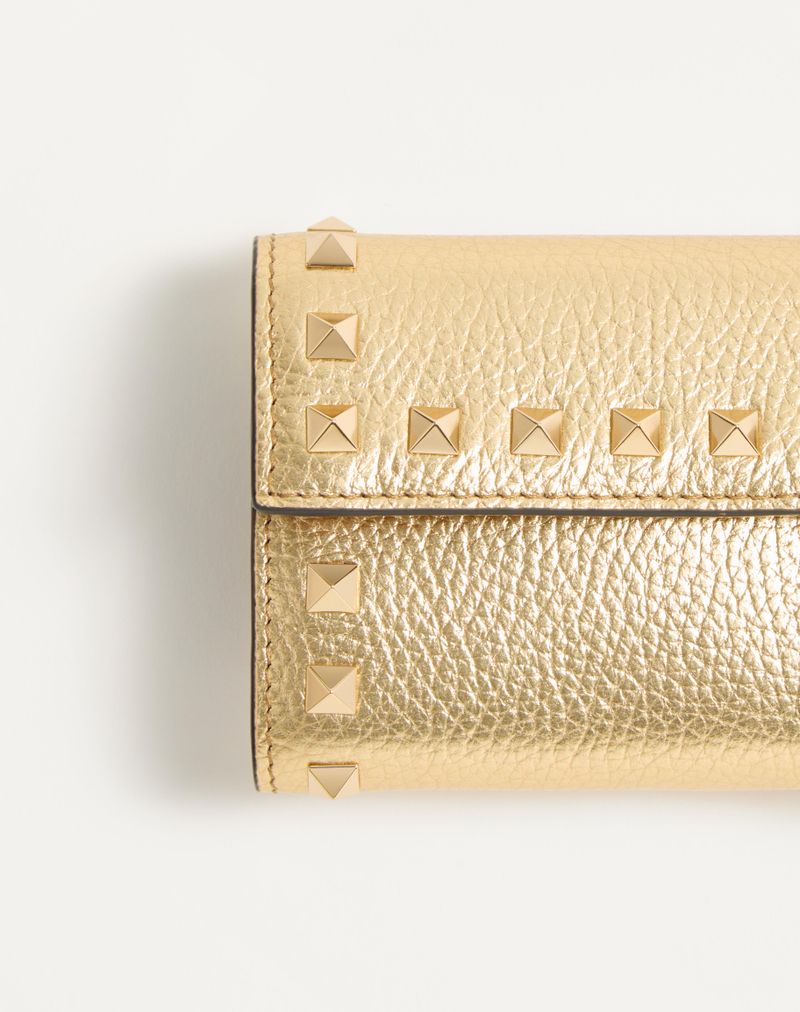 Rockstud Trifold-pung i lamineret Granato-kalveskind