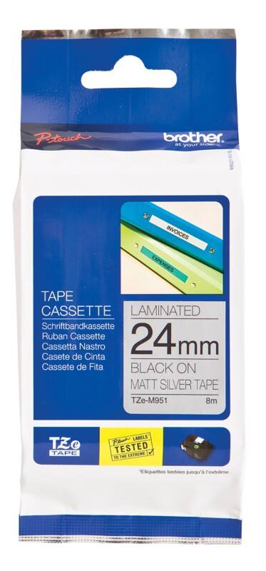 Brother Schriftband Authentisch Brother TZe-M951 TZEM951 haftend Schwarz auf Silber 24 mm x 8 m 1  à 8 m