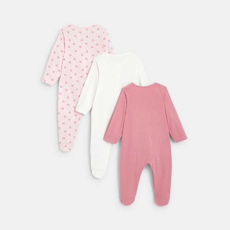 Dors-bien jersey de coton cerises (lot de 3) rose naissance