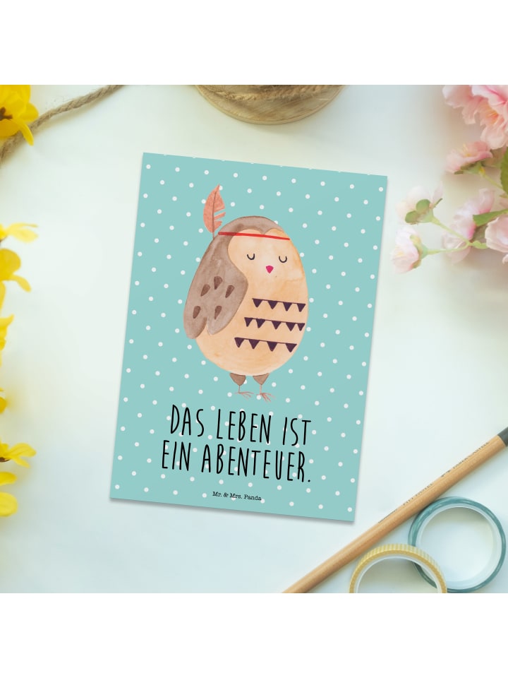 Mr. & Mrs. Panda Postkarte Eule Federschmuck mit Spruch in Türkis Pastell günstig kaufen onesize