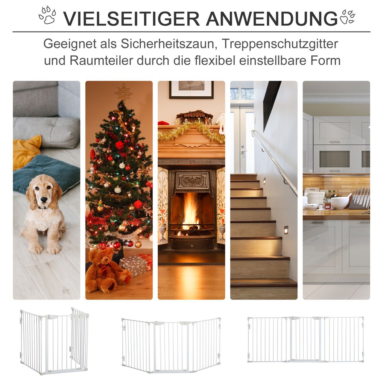 PawHut Absperrgitter für Hunde Schutzgitter Hundegitter 3 Elemente Kunststoff