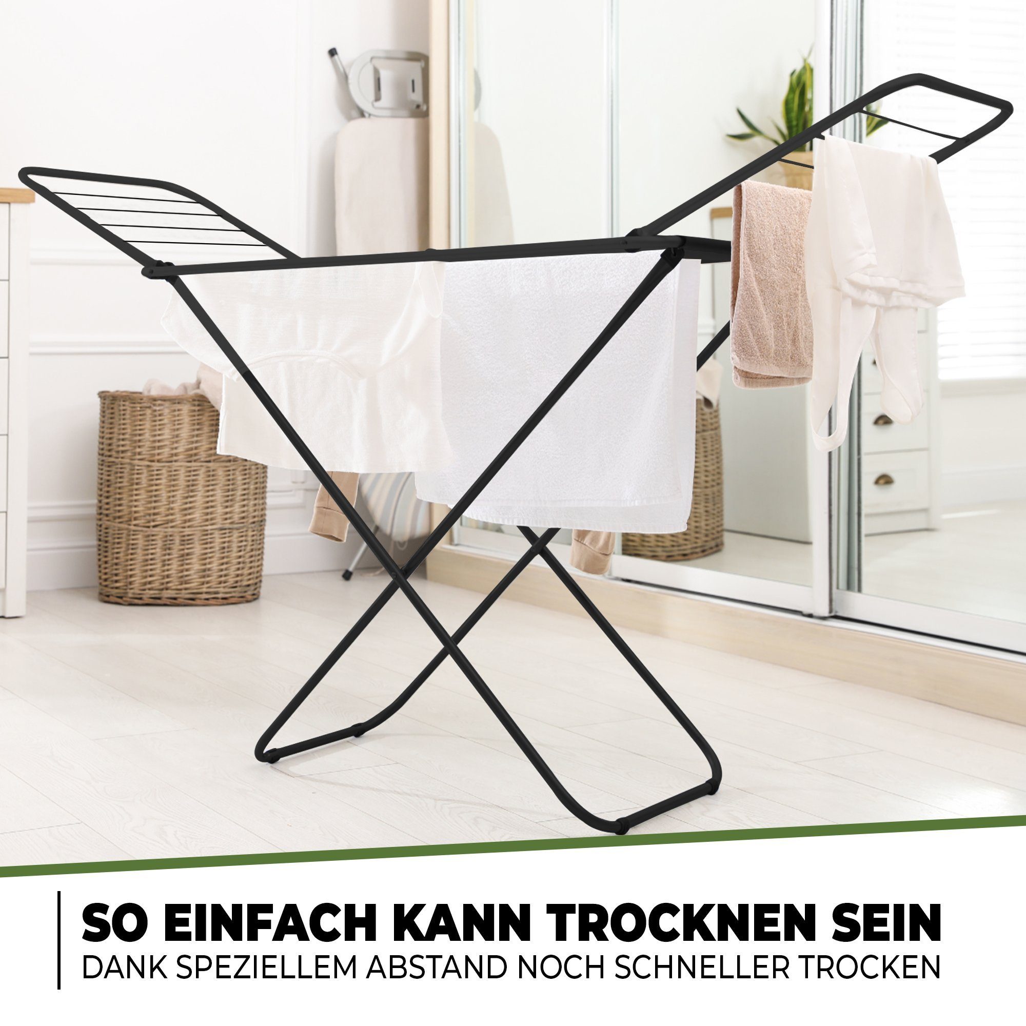 STAHLMANN COMMERCE GmbH Wäscheständer extra stabiler Wäschetrockner, ausziehbarer Flügelwäscheständer, klappbarer 18m Wäscheständer