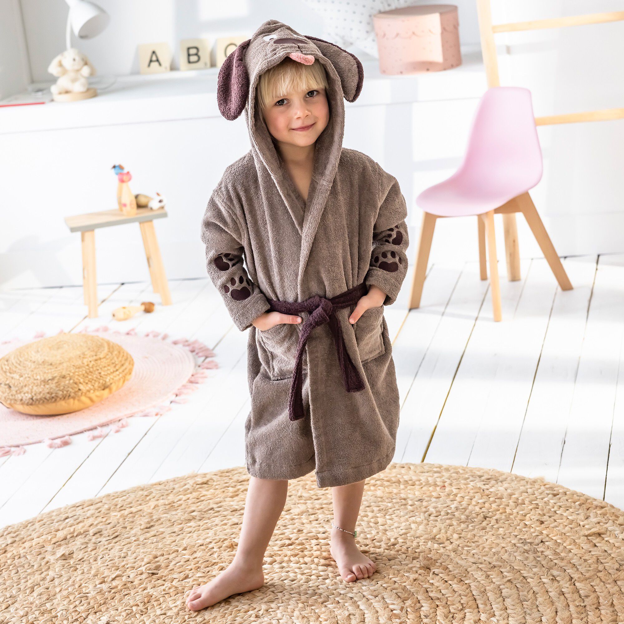 Peignoir de bain enfant chien éponge coton