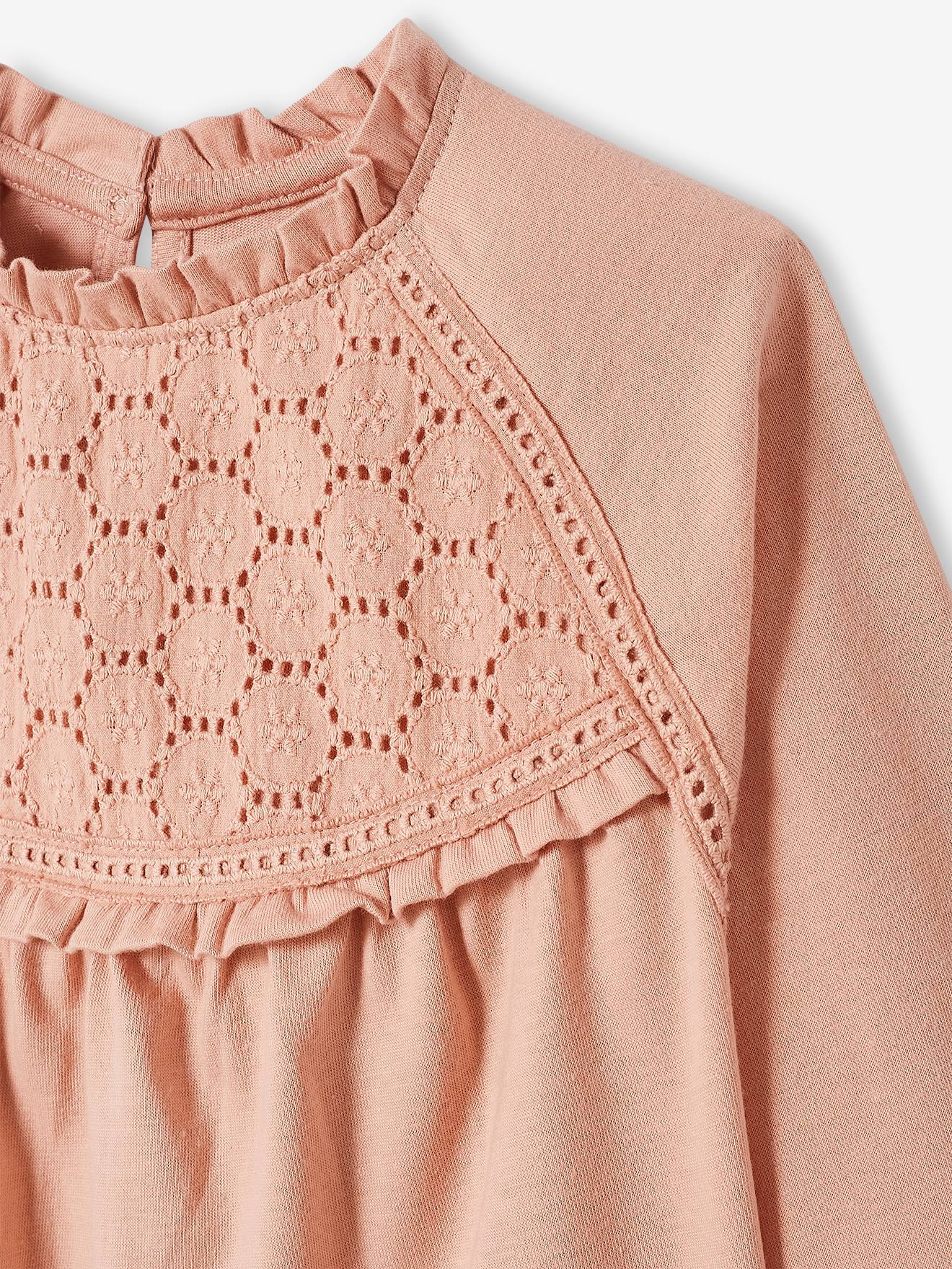 Vertbaudet Mädchen Blusenshirt mit Lochstickerei Oeko-Tex - zartrosa
