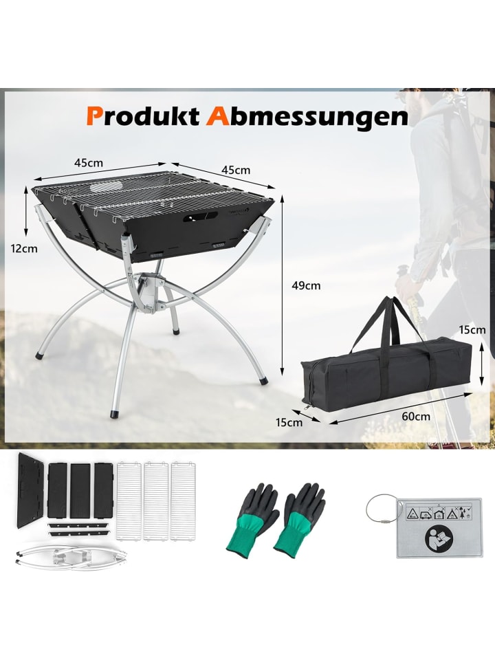 COSTWAY Feuerstelle Campinggrill 3in1 45x45x49cm in Schwarz günstig kaufen onesize