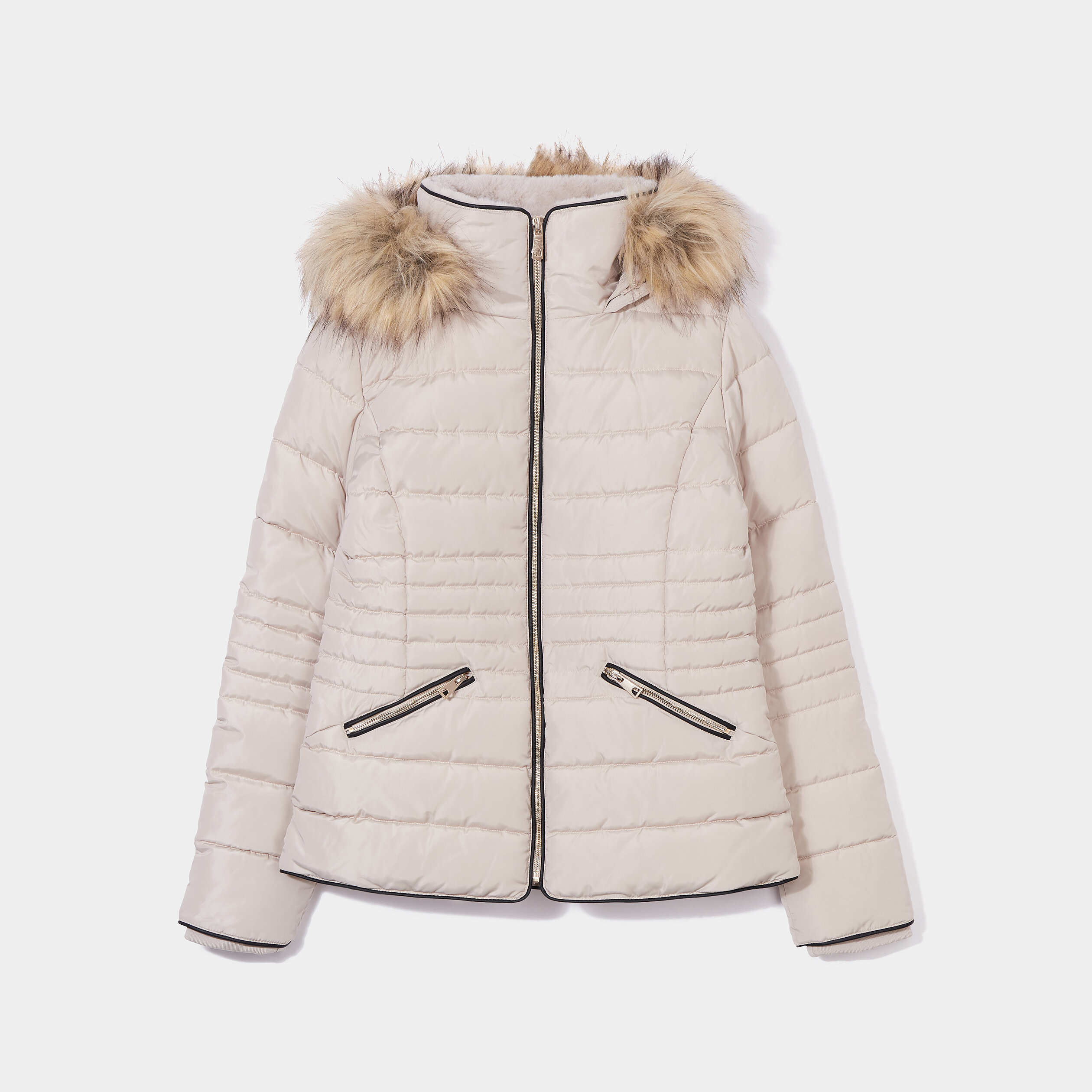 Doudoune courte cintrée à capuche beige femme | La Halle