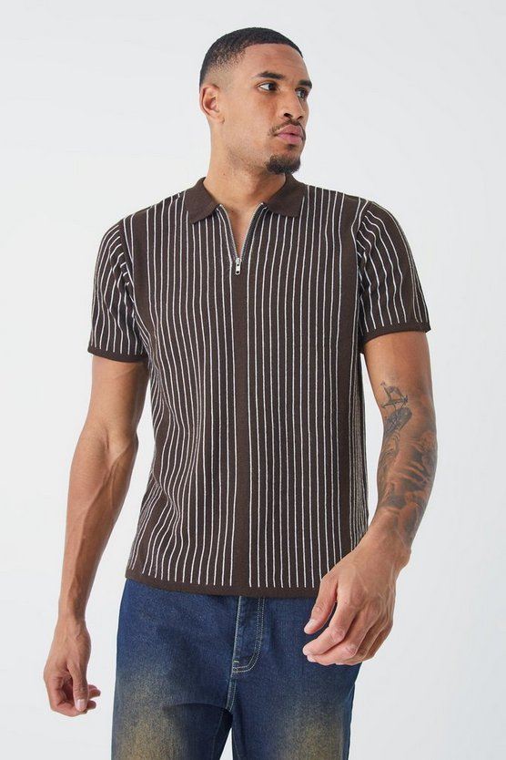 Tall Poloshirt mit vertikalen Streifen und Reißverschluss