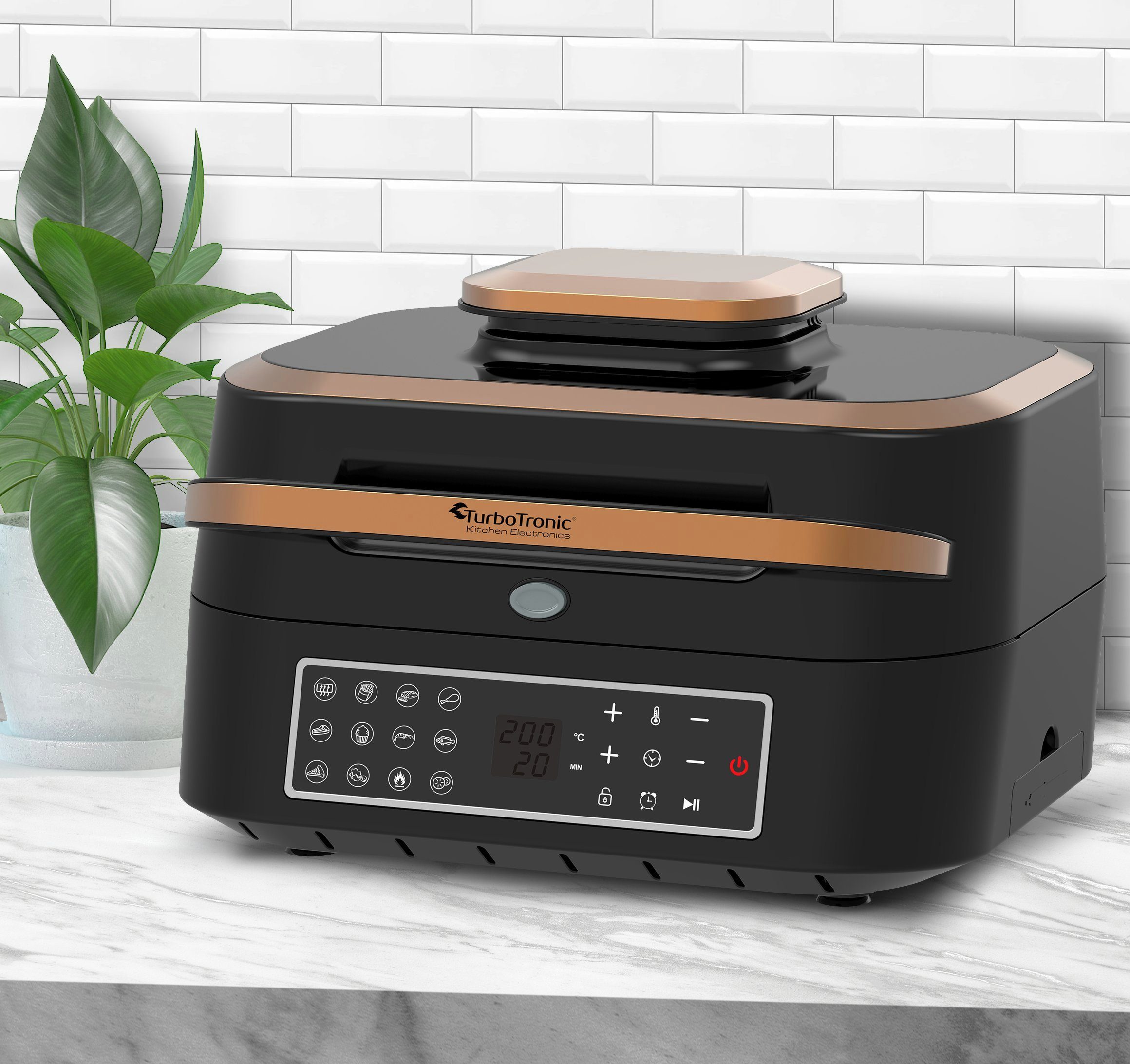 TurboTronic by Z-Line Heißluftfritteuse bis 260°C Food Grill mit digitalem Temperaturfühler 6,5 L Volumen, 1800 W, Tischgrill mit Crisper Plate Steakgrill