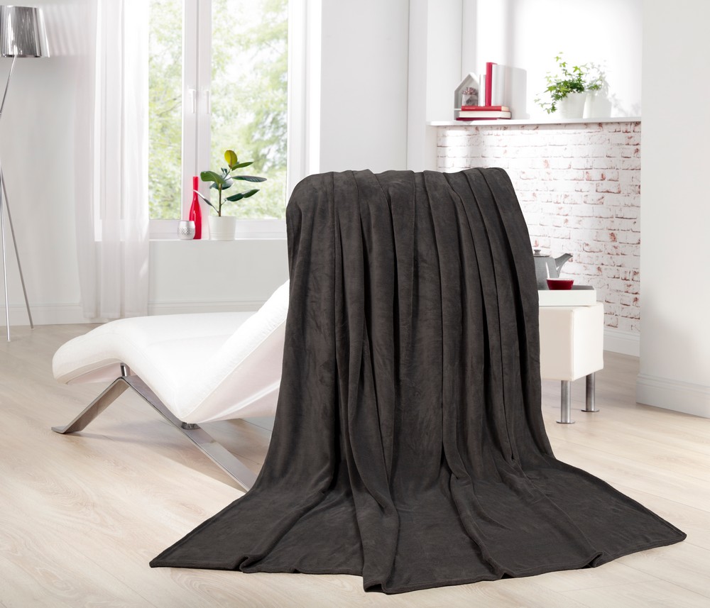 Bella Casa XXL-Mikrofaser-Flauschdecke, ca. 220 x 240 cm, Anthrazit