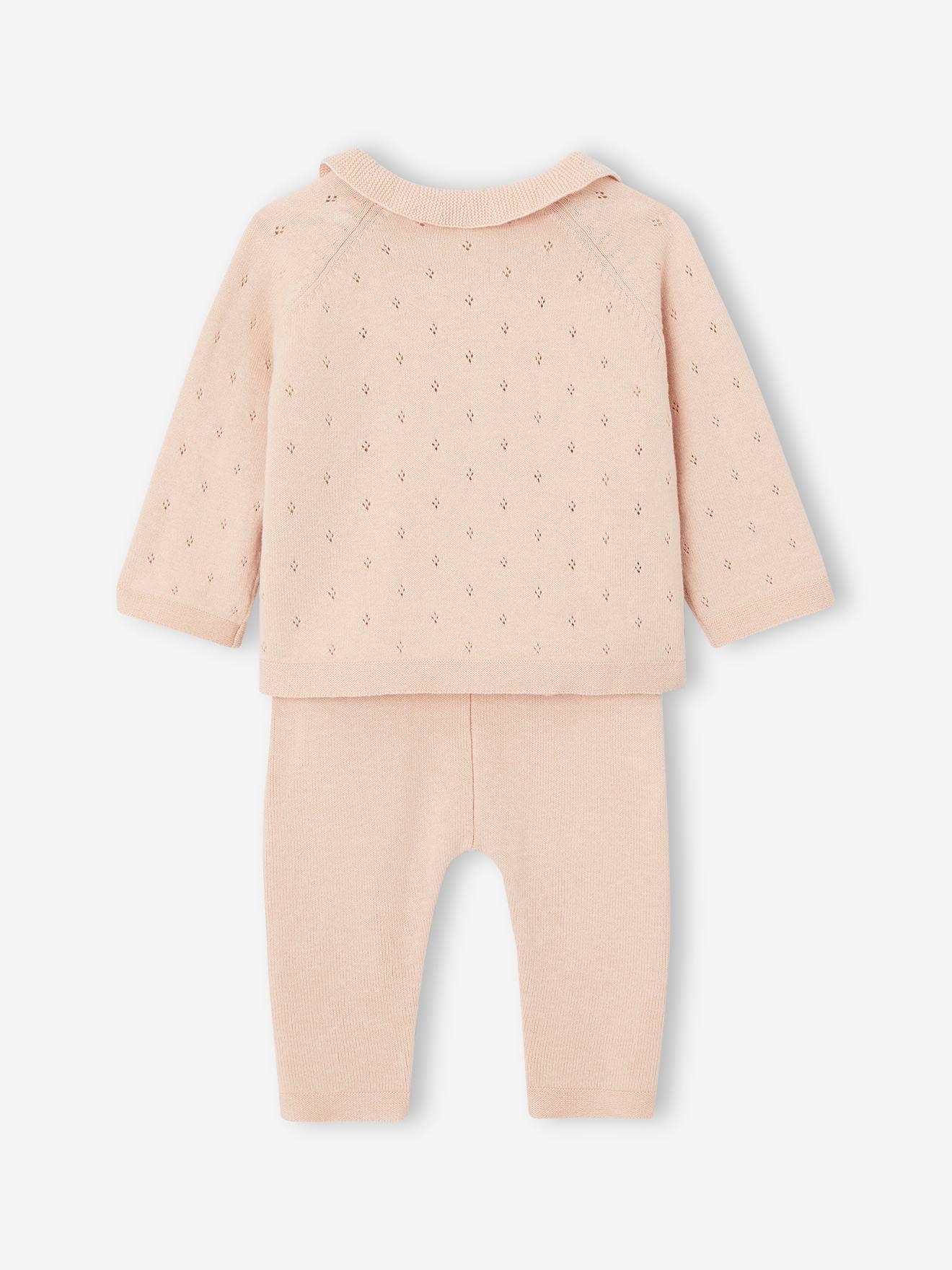 Vertbaudet Baby Strick-Set: Pullover & Hose Oeko-Tex - rosa nude
