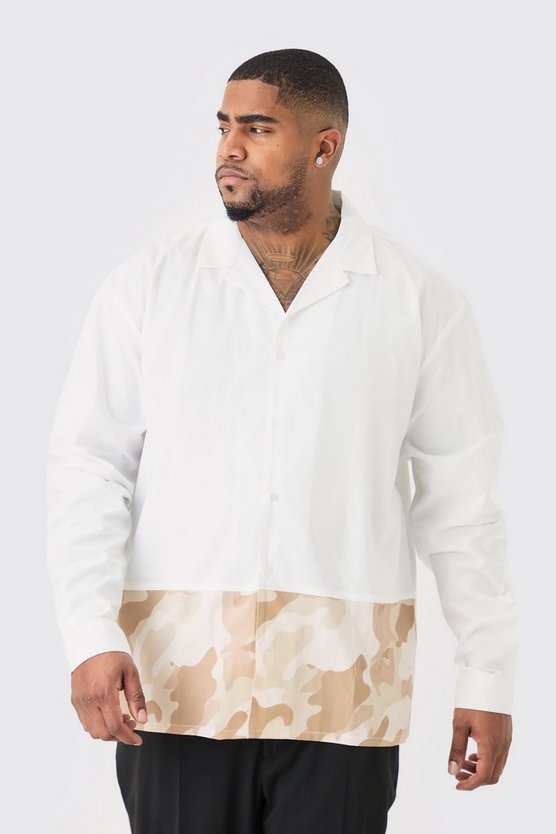 Plus langärmliges Hemd mit Camouflage-Print