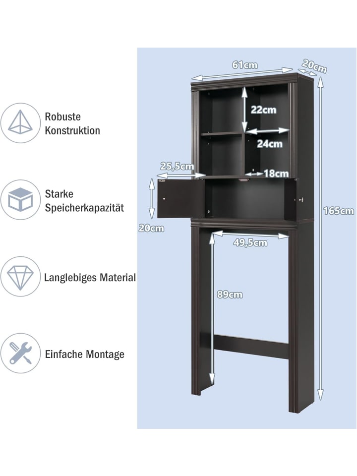 COSTWAY Toilettenregal 60 x 20 x165 cm in Braun günstig kaufen onesize