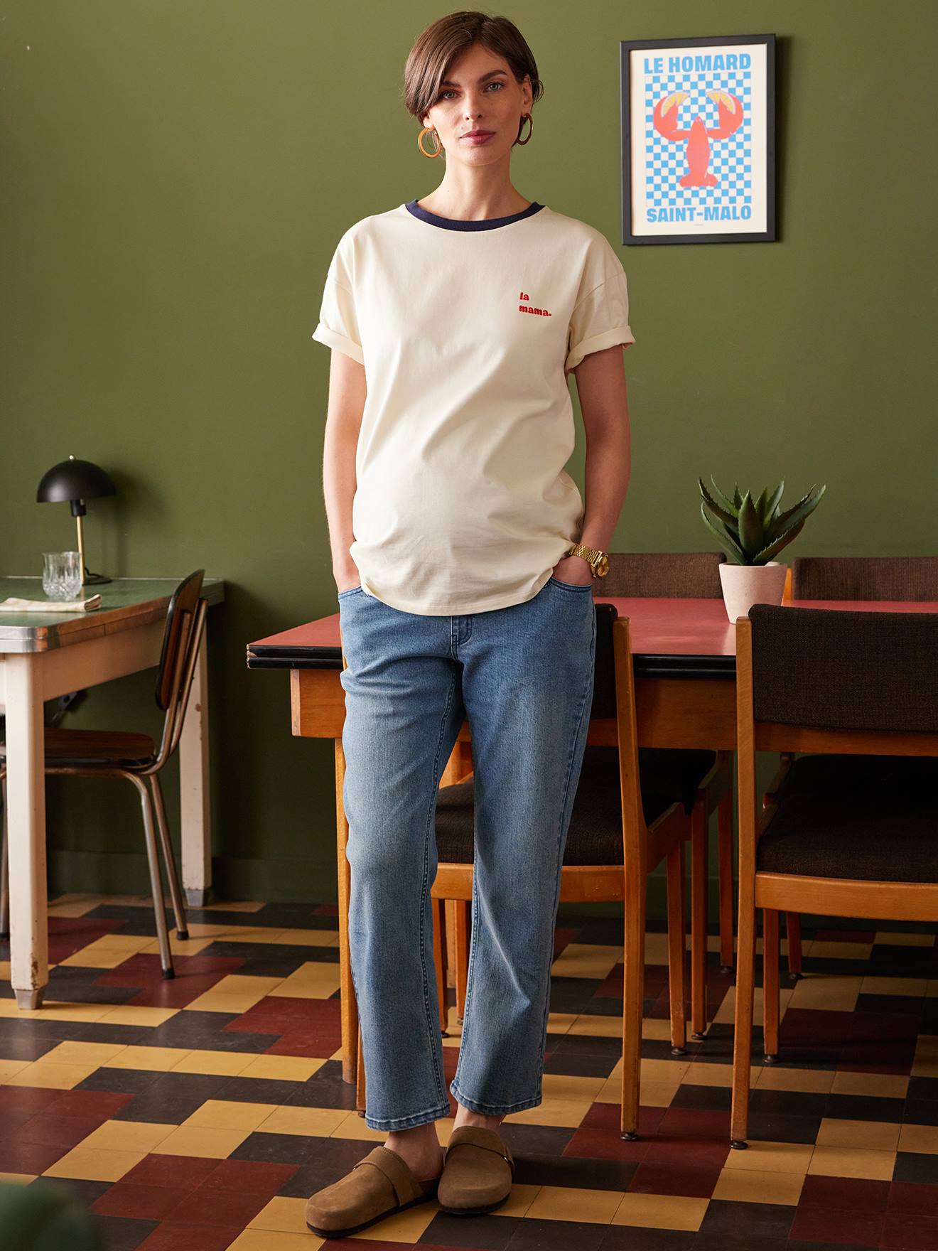 Envie de Fraise Besticktes T-Shirt für Schwangerschaft & Stillzeit ENVIE DE FRAISE, Bio-Baumwolle - wollweiß