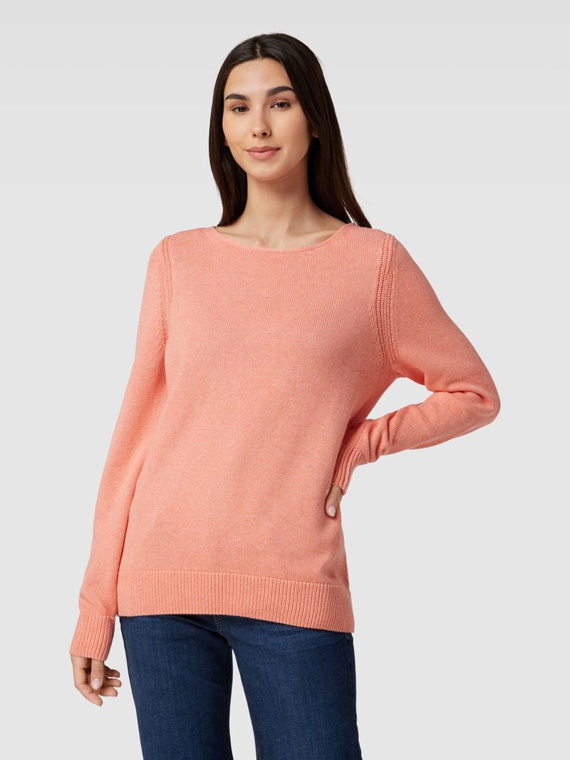 Strickpullover mit U-Boot-Ausschnitt in apricot meliert
