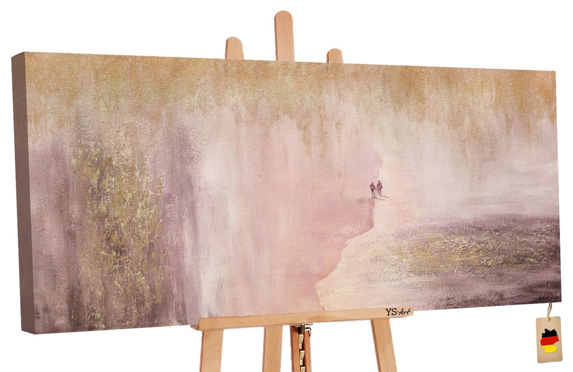 YS-Art Gemälde Planet für 2, Abstrakt, Abstraktes auf Leinwand Bild Handgemalt Pärchen Insel Gold