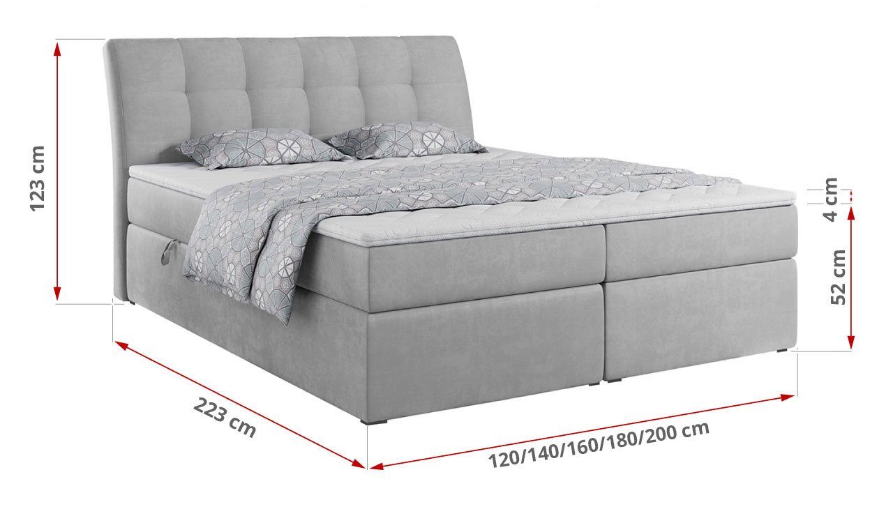 MKS MÖBEL Boxspringbett DIEGOS, Bett mit Bettkasten und Kopfteil, Polsterbett mit Multipocket-Matratze