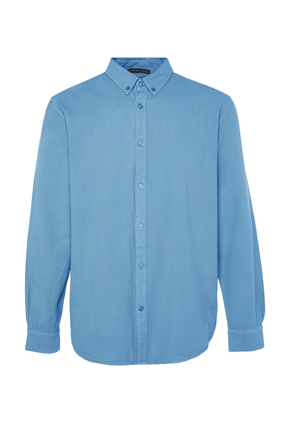 Trendyol Collection  Blaues Unisex-Hemd mit regulärer Passform aus 100 % Baumwolle und Leinenoptik TMNSS23GO00099