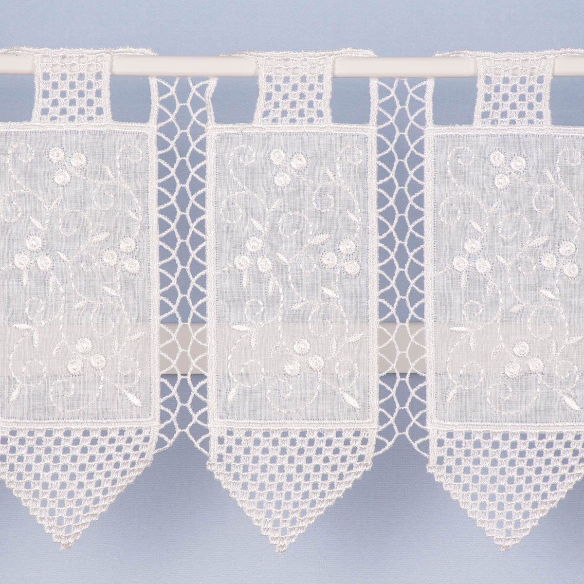 Meterware Scheibengardine bestickt Meterware Leinenstruktur Voile Blumenranke n, SCHÖNER LEBEN., leicht perforiert, Polyester, pflegeleicht