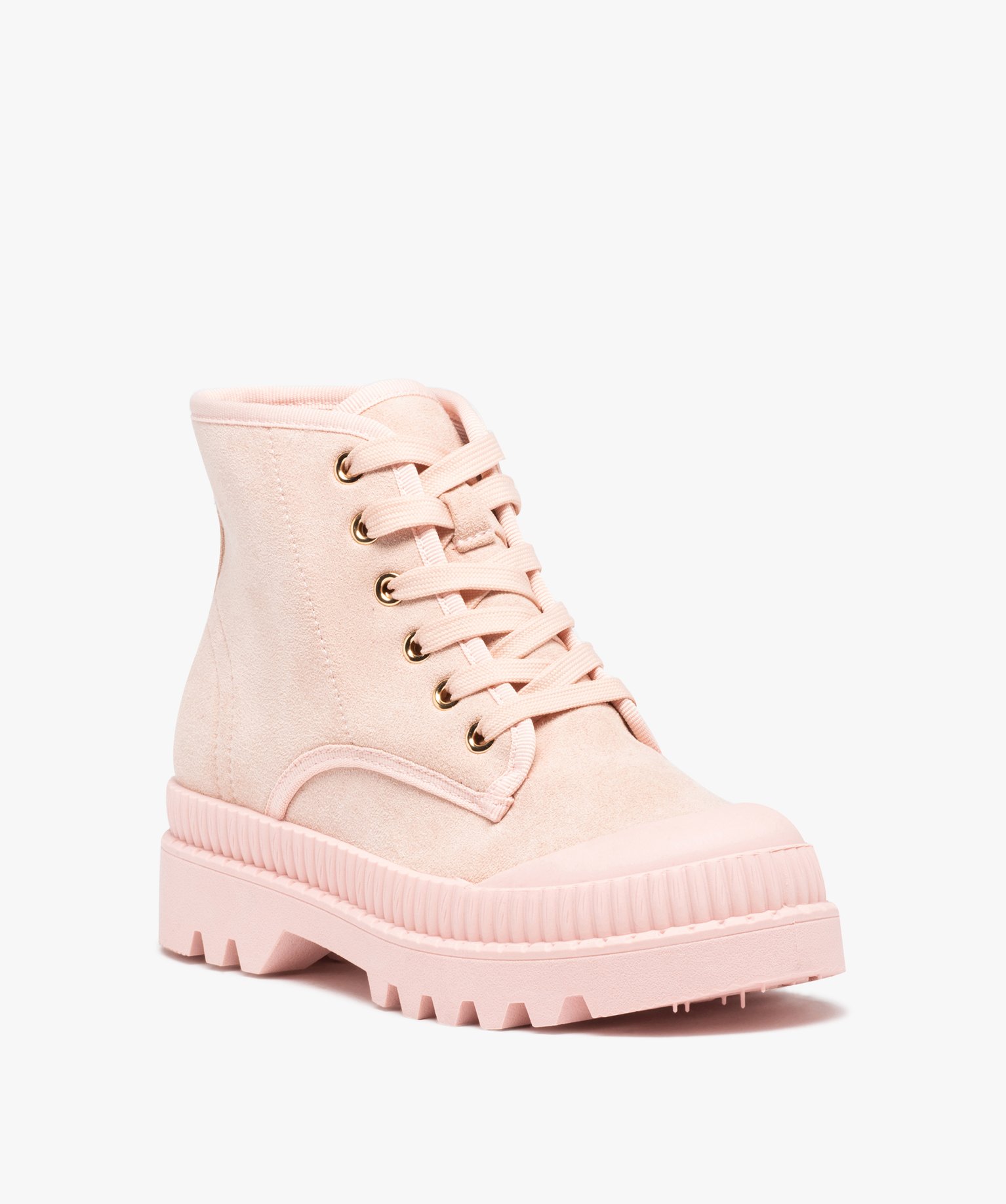 Baskets femme mid-cut en toile unie à semelle crantée rose | GEMO