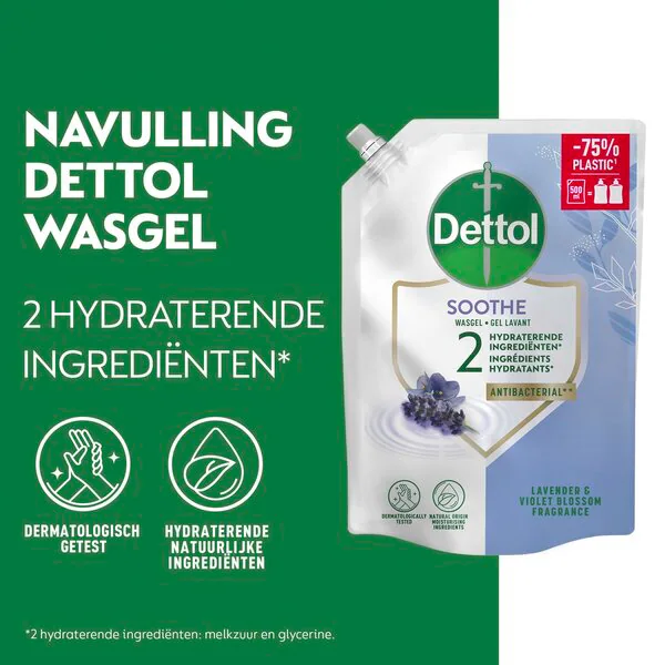 Dettol Rentouttava Laventeli Antibakteerinen Pesugeeli Täyttöpakkaus 500ml