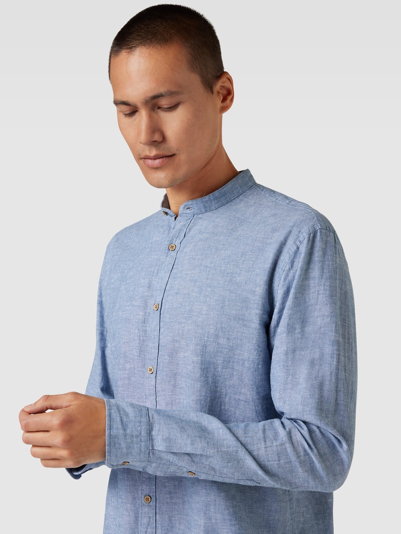 Tailored Fit Freizeithemd mit Stehkragen in rauchblau