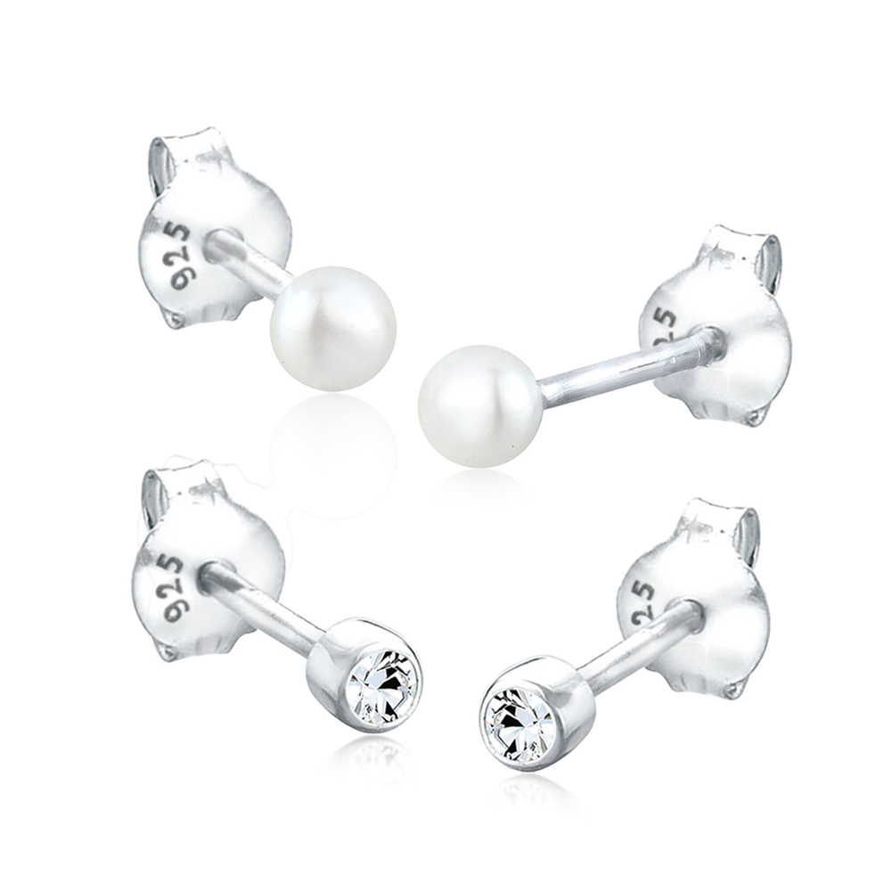 Elli Elli Boucles d'Oreilles Femmes Clous d'oreilles Set Basique avec Perle d'eau douc Boucles d'oreilles